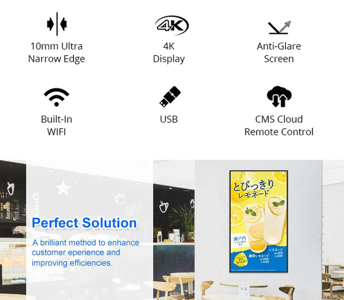 55 inch Android sysyem MP3/WMA Wall Mounted Digital Signage 1920x1080 Resolution With 1 Year Warranty