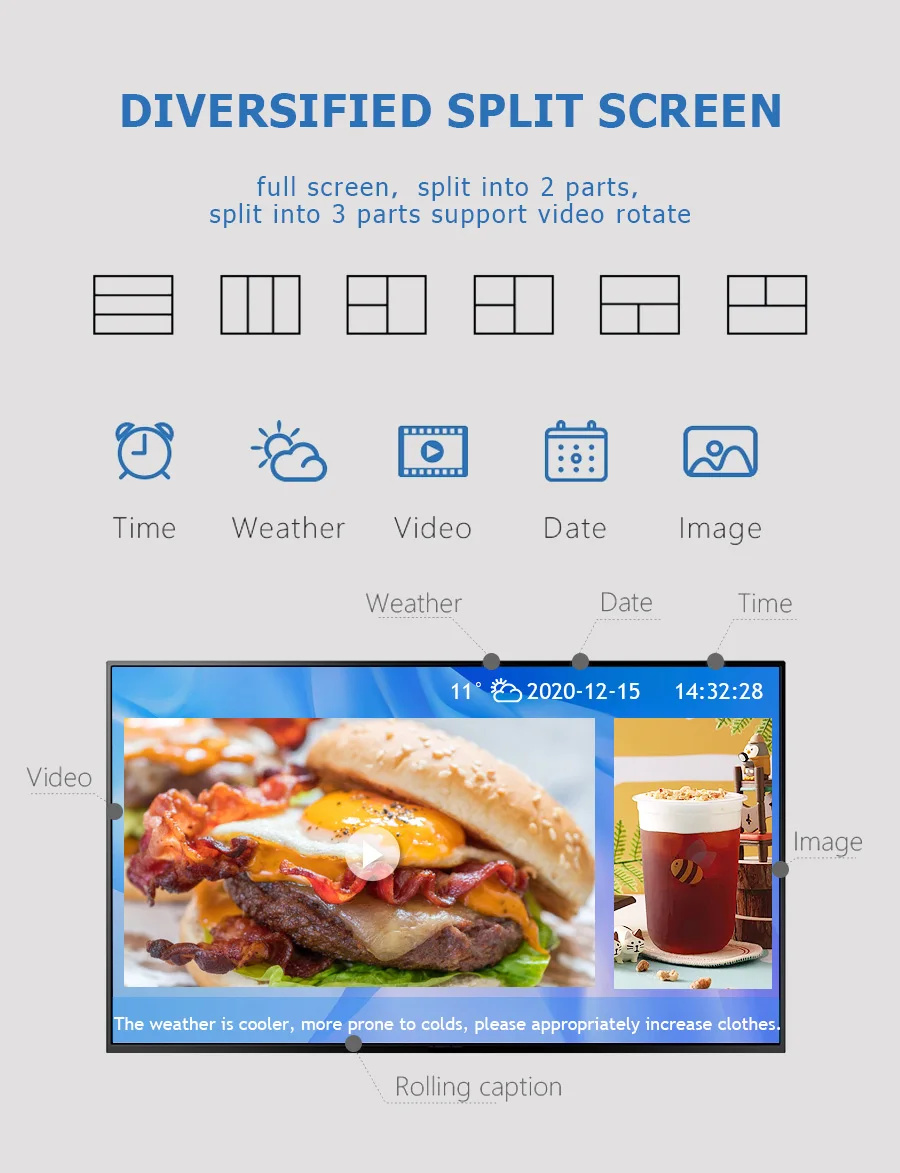Hot sale 55 Inch Android RAM 1GB ROM16GB LCD Wall Mounted Digital Signage 2K/4K Display For Indoor Advertising support 24H playback