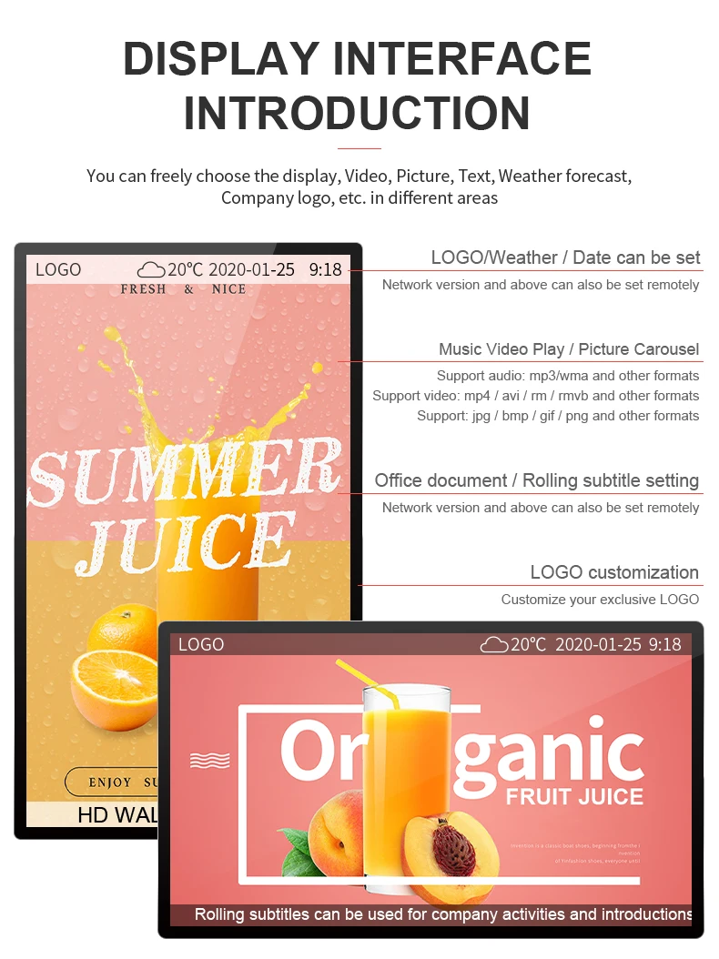 32 Inch Wall Mounted Android system with VESA Digital Signage Elevator Signage Display For Advertising