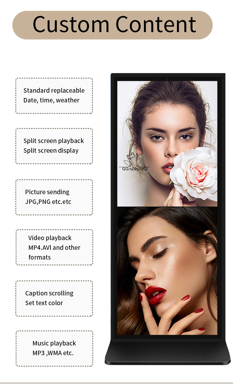 HONGNUO 86 Inch full screen 4K high brightness Floor Standing Lcd Digital Signage 24H loopplayback Vertical Display for Commercial Display