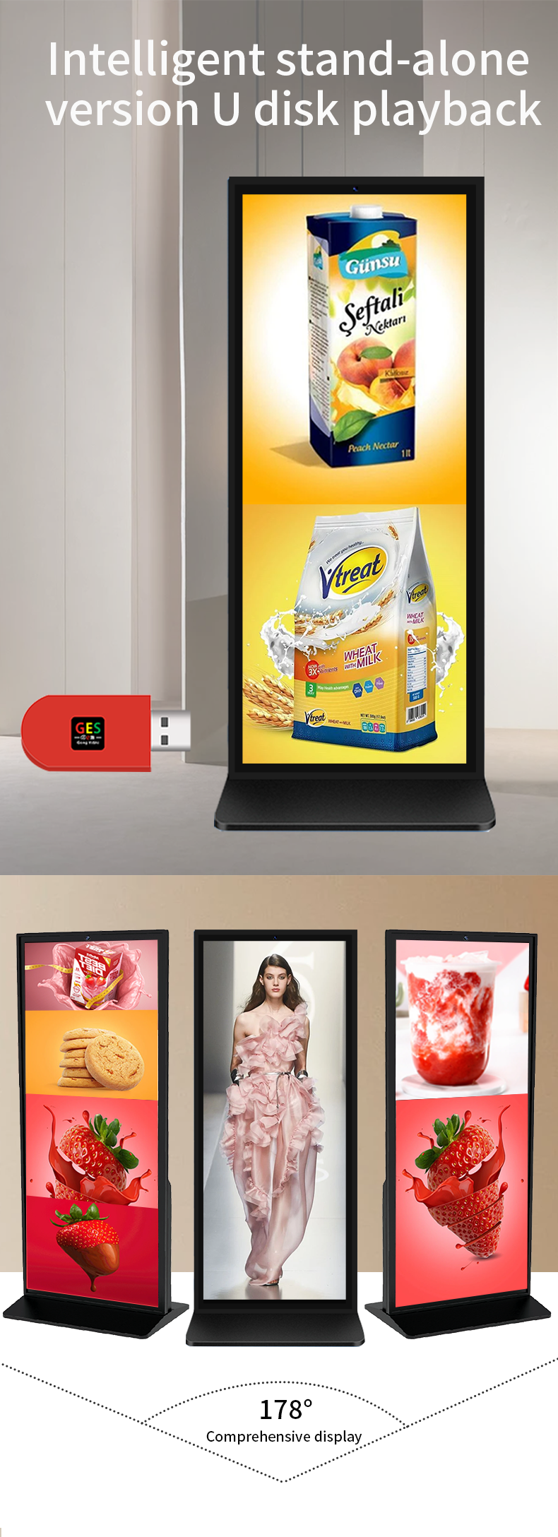 49 Inch 4k Floor Standing high brightness LCD Digital Signage For Indoor Advertising touch screen Android system