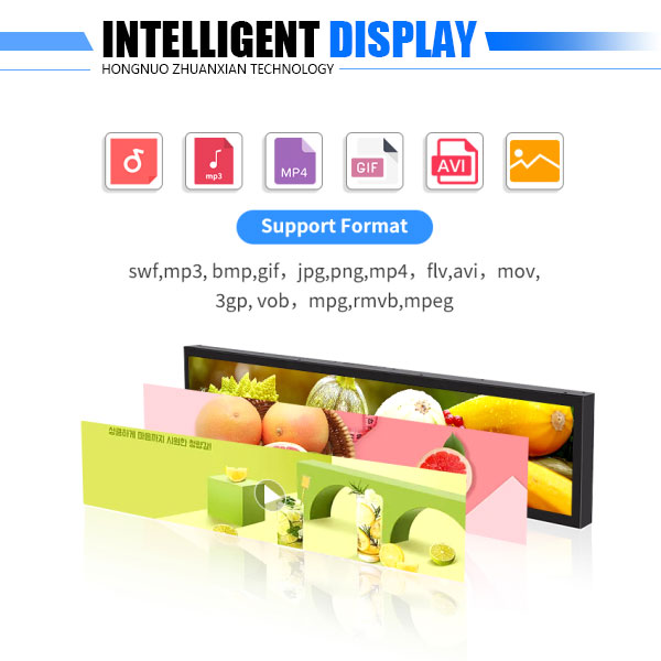 Popular 18.5 Inch Long Lcd Panel Advertisement Display Stretched Bar Screen For Supermarket