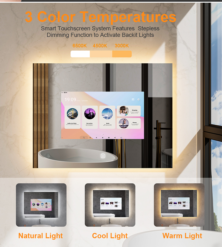 21.5 Inch Android Smart TV Mirror , Touch Screen LCD Mirror For Vanity Dressing Makeup