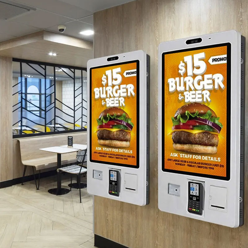 Wall mounted 18.5 Supermarket Self Service Payment Kiosk With Binocular Camera And Resilient Sheet Metal Shell