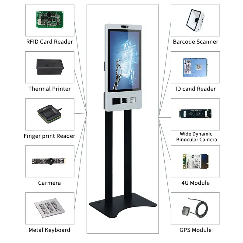 Touch Screen Kiosk POS System, 21.5 Inch Screen, Self-Service Payment Terminal QR Code Scanner Optional With HD Resolution