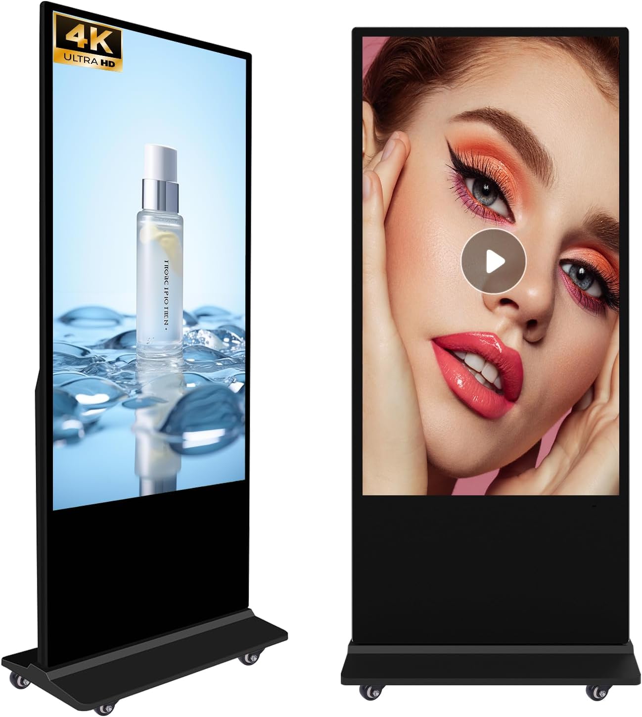 65 inch dual screen Indoor floor standing 4+128 GB metal case blck for Commercial Display high brightness 24H video playback.