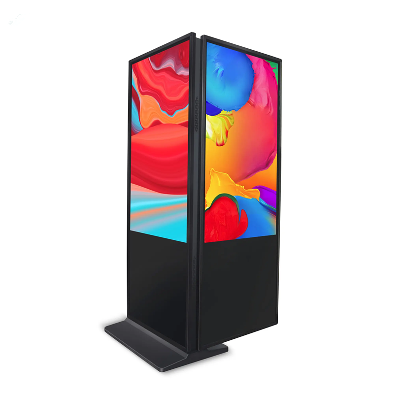 65 inch dual screen Indoor floor standing 4+128 GB metal case blck for Commercial Display high brightness 24H video playback.