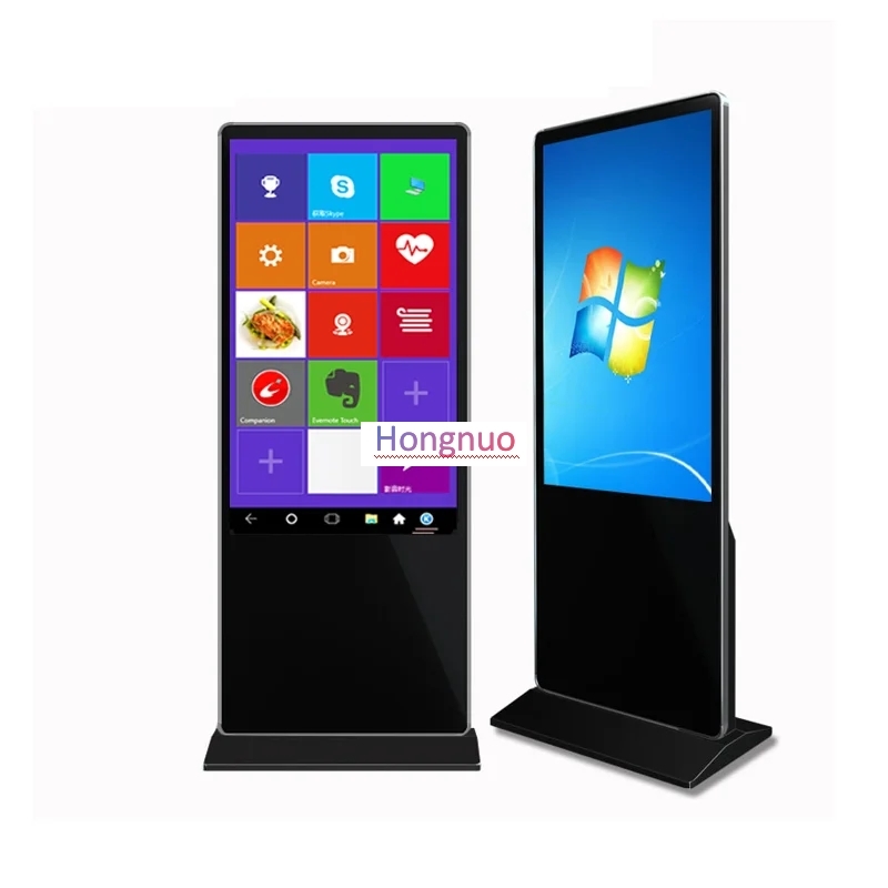 Customized 55 inch Super Slim Floor Standing Digital Signage 4k screen Metal case with 4 wheels